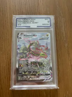 2021 Pokemon Rayquaza VMAX 218 Alt Art Secret Rare SWSH Evolving Skies AGS 9 - Image 1