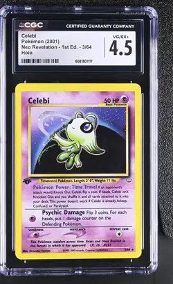 CGC 4.5 Celebi 2001 Neo Revelation 1st Edition 3/64 Holo Pokemon Card - Image 1