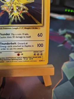 Pokemon TCG Zapdos Base Set Holo Unlimited Rare Card 16/102 LP - Image 4