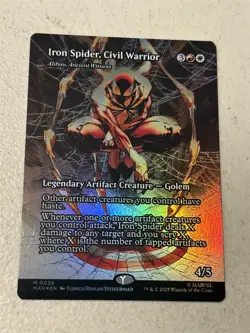 mtg borderless foil Iron Spider Civil Warrior, from Marvel Spiderman, unplayed - Image 1