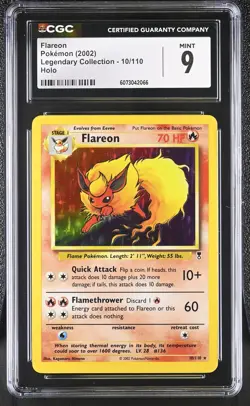 CGC 9 MINT Flareon 2002 Legendary Collection 10/110 Holo Pokemon Card - Image 1