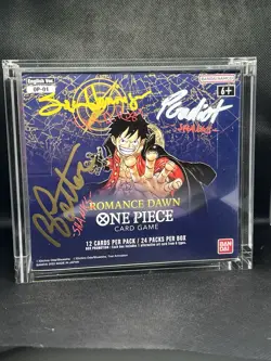 Signed Auto One Piece Card Game Op01 Romance Dawn Booster Box Blue Bottom Sealed - Image 1