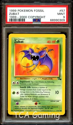 PSA 9 MINT Zubat 57/62 Fossil 1999-2000 (Red Logo) Pokemon Card 309 - Image 1