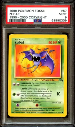 PSA 9 MINT Zubat 57/62 Fossil 1999-2000 (Red Logo) Pokemon Card 309 - Image 2