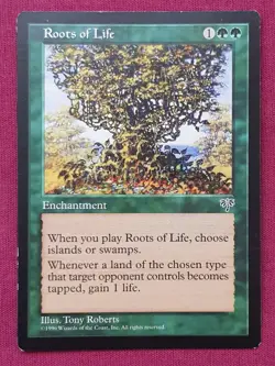 Magic The Gathering MIRAGE ROOTS OF LIFE green card MTG - Image 1