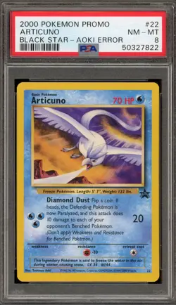 Pokemon Articuno Movie 2000 Black Star Promo #22 AOKI ERROR PSA 8 - Image 1
