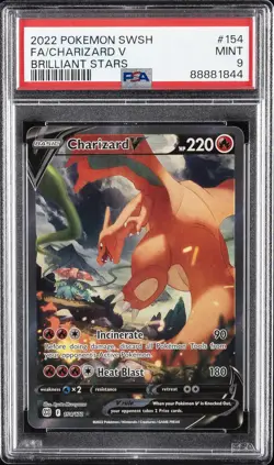 2022 POKEMON SWORD & SHIELD BRILLIANT STARS #154 FULL ART/CHARIZARD V PSA 9 - Image 1