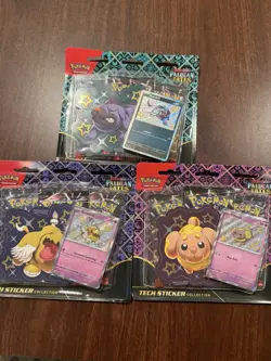 LOT OF 3 Pokemon TCG Paldean Fates Tech Sticker Collection Blister Pack Set NEW! - Image 2