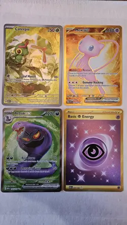 Pokemon 151 Lot Of 4 Caterpie Illustration Rare Mew And Basic Energy Hyper Rare - Image 1