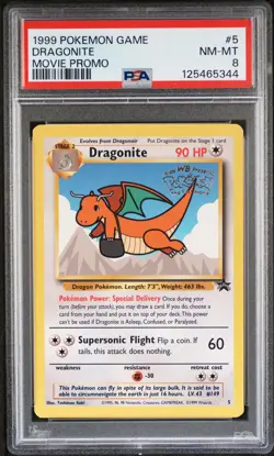 1999 POKEMON GAME MOVIE MOVIE PROMO #5 DRAGONITE PSA 8 - Image 1