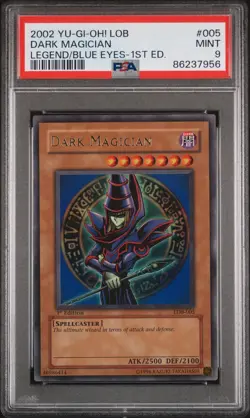 2002 Yu-Gi-Oh Dark Magician Legend of Blue Eyes 1st Edition LOB-005 PSA 9 - Image 1