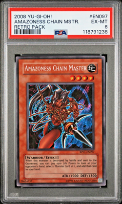 PSA 6 2008 Retro Pack Amazoness Chain Master YuGiOh RP01-EN097 Secret Rare - Image 1