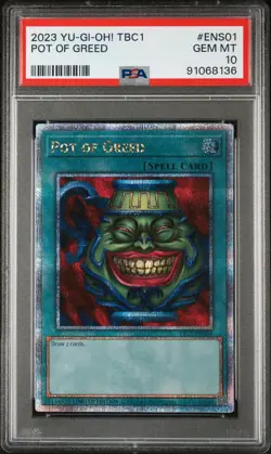 PSA 10 Pot of Greed TBC1-ENS01 QCR 1st Edition *8136 YUGIOH - Image 1