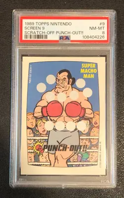 Super Macho Man 1989 Topps Nintendo Scratch-Off Punch-Out PSA 8 Graded Card #9 - Image 1