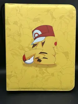 Pokemon Trading Card Binder Pikachu with Hat Yellow Leather Case with Sheets - Image 1