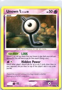 Unown [L] 91/106 Non Holo Great Encounters - Pokemon Card - NM - Image 1
