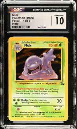 CGC 10 GEM MINT Muk 13/62 Fossil Holo Rare Vintage WOTC 1999 Pokemon Card - Image 1