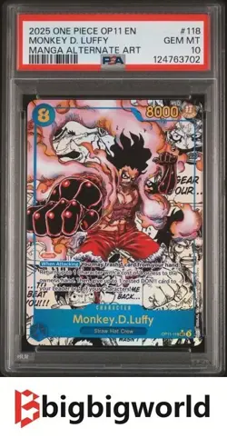 2025 One Piece Card Game MANGA ALTERNATE ART OP11-118 MONKEY D. LUFFY PSA 10 - Image 1