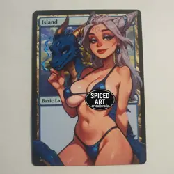 MTG Altered Art Card - Pet Dragon & Girl Spiced - Island - Magic the Gathering - Image 1