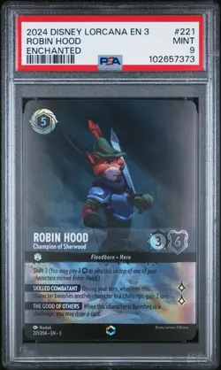 Lorcana Into the Inklands Robin Hood Champion of Sherwood Enchanted 221 PSA 9 - Image 1