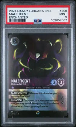 Lorcana Into the Inklands Maleficent Mistress of All Evil Enchanted 209 PSA 9 - Image 1