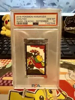 Pokemon Hanafuda 2016 Mario Pikachu Qwilfish Card, PSA 10, September Edition - Image 1