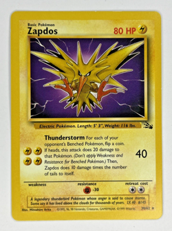 Pokemon TCG Zapdos Fossil Card 30/62 Unlimited Rare Non-Holo WOTC - Image 1