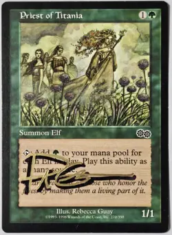 PRIEST OF TITANIA Urza's Saga Rebecca Guay ARTIST SIGNED MTG Autographed USG Elf - Image 1