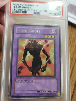 2002 Yu-Gi-Oh! LOB-029 Flame Ghost Legend of Blue Eyes 1st Ed. Rare PSA Mint 9 - Image 1