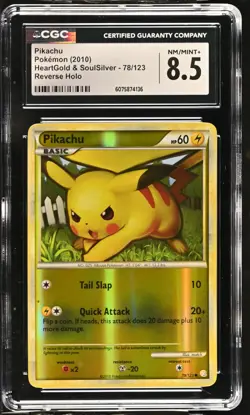 CGC 8.5 Pikachu 2010 HeartGold & SoulSilver 78/123 Reverse Holo Pokemon Card - Image 1