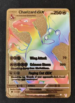 Pokemon Charizard GX HP 250 Gold Metal Fan Art Rainbow Card - Image 1