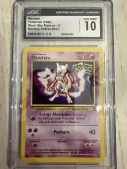 CGC GEM MINT 10 Mewtwo 1999 Black Star Promos 3 Pokemon TCG Mewtwo Strikes Back - Image 1
