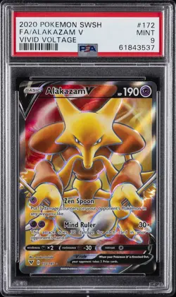2020 POKEMON SWORD & SHIELD VIVID VOLTAGE #172 FULL ART/ALAKAZAM V PSA 9 - Image 1