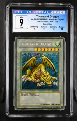 CGC 9 MINT Thousand Dragon MRD-143 Secret Rare GREY FADED ERROR Yugioh - Image 1