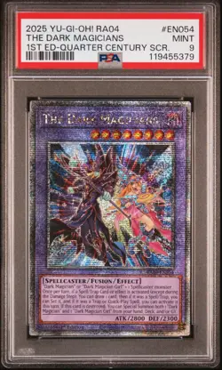 YU-GI-OH! RA04 STAMPEDE #EN054 THE DARK MAGICIANS 1ST ED-QUARTER CENTURY PSA 9 - Image 1