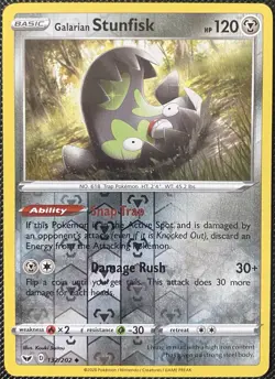 Galarian Stunfisk 132/202 Swsh01: Sword & Shield Reverse Holo - Pokemon Card - Image 1