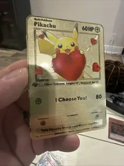 Pikachu Soulmates I Choose You! Romantic High Quality Gold Metal Fan Art Card - Image 1