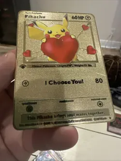 Pikachu Soulmates I Choose You! Romantic High Quality Gold Metal Fan Art Card - Image 2