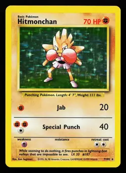 Hitmonchan 7/102 Holo Rare Base Set Pokemon Card - Image 1