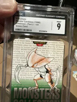 Kabutops Bandai Carddass Part 2 Green Card CGC 9 Mint🔥 1996 - Image 5