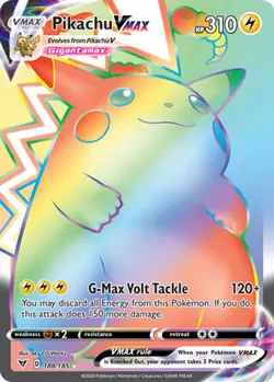 Pokemon Pikachu TCG VMAX Rainbow Secret Holo Rare Full Art Card 188/185 - Image 1