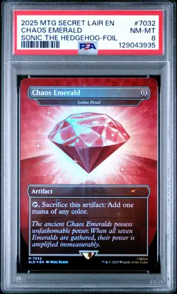 2025 MTG SECRET LAIR DROP SONIC THE HEDGEHOG-FOIL #7032 CHAOS EMERALD PSA 8 - Image 1