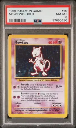 1999 POKEMON GAME #10 MEWTWO-HOLO PSA 8 - Image 1