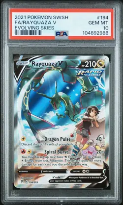 2021 POKEMON SWORD & SHIELD EVOLVING SKIES #194 FULL ART/RAYQUAZA V PSA 10 - Image 1