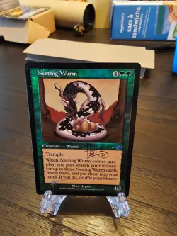 NESTING WURM Nemesis Magic the Gathering Green Foil Signed by Artist -free ship - Image 1