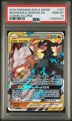 2019 Pokemon - Sun & Moon Cosmic Eclipse - Reshiram & Zekrom GX 157/236 - PSA 10 - Image 1