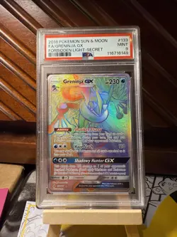 2018 POKEMON SUN & MOON FORBIDDEN LIGHT 133/131 GRENINJA GX (RAINBOW)- PSA 9 - Image 1