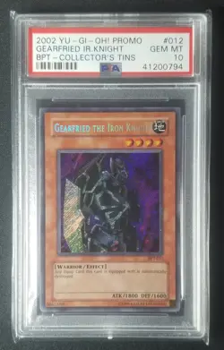 2002 Yu-Gi-Oh! Booster Pack Tin Promo Gearfried the Iron Knight Holo PSA 10 - Image 1