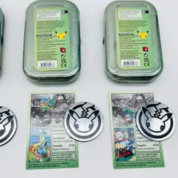 EMPTY Pokemon Celebrations Mini Tin Lot Of 4 W Art Cards & Coins - Image 4