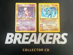 1999 Base Set Vintage Pokemon 2 Card Lot: Holo 1st Edition Machamp & Mewtwo - Image 1